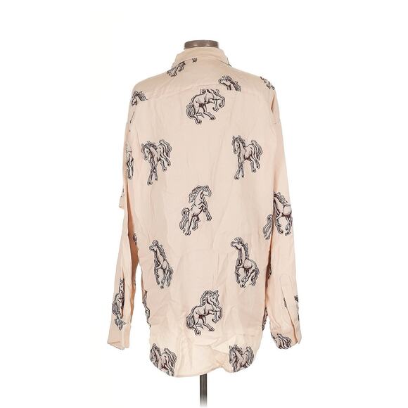 Hellessy Horse Western Print Cut Out Button Down Tunic Cream Shirt 6 - Picture 2 of 5